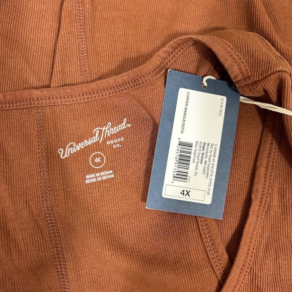 Universal Thread Womens Ribbed Tank Top 4X Copper Rust Brown Scoopneck Stretch - Picture 5 of 7